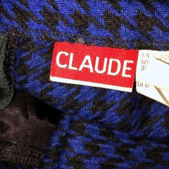 Claude Skirt Juniors Size 13 Vintage Wool Blend Blue Black Houndstooth Pockets - Picture 5 of 11